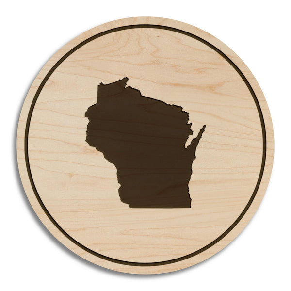 Wisconsin State Map Coaster - Crafted from Cherry or Maple Wood