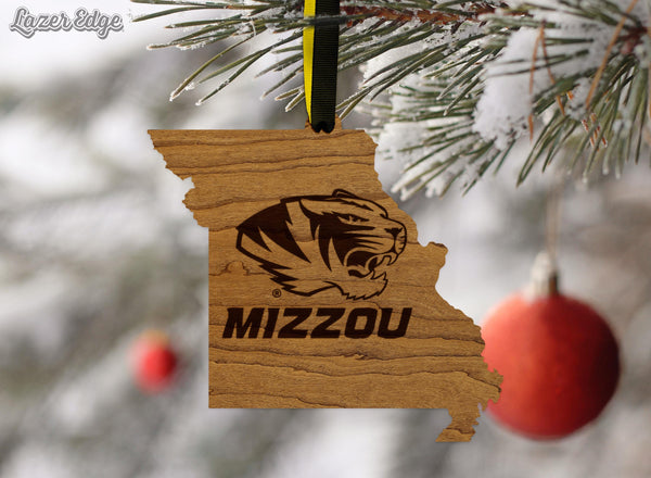University of Missouri Tigers on State Ornament – Crafted from Cherry and Maple Wood – Mizzou Tigers