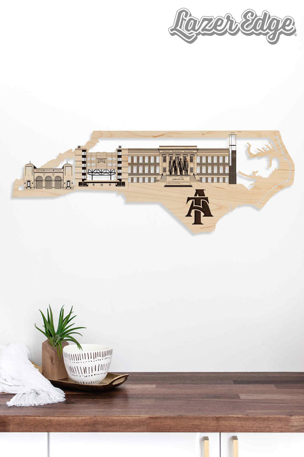 NCAT Aggies Skyline Wall Hanging - Crafted from Cherry or Maple Wood