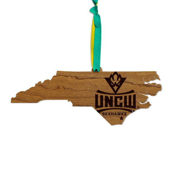 University of North Carolina Wilmington Seahawks on State Ornament – Crafted from Cherry and Maple Wood – UNCW Seahawks