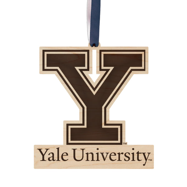 Yale University Athletic Y Ornament – Crafted from Cherry and Maple Wood – Yale Bulldogs