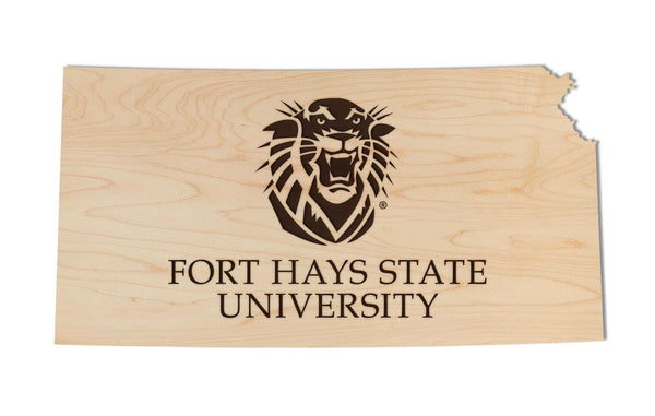 Fort Hays State University Tigers on State Wall Hanging - Crafted from Cherry or Maple Wood - Fort Hays State University Tigers