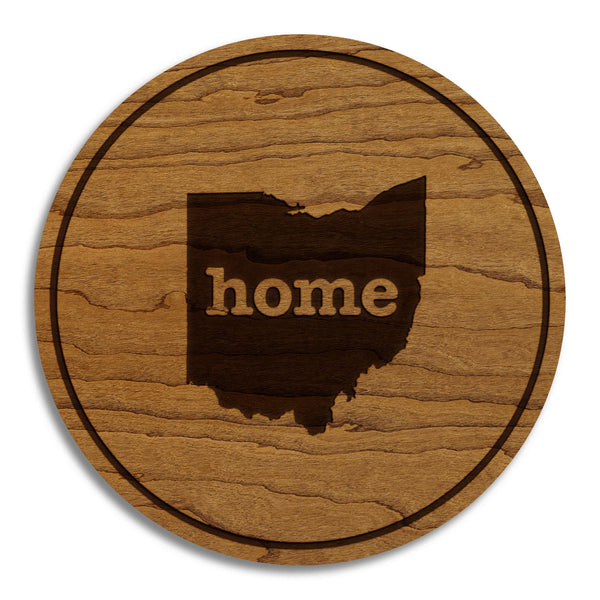 Ohio Home State Map Coaster - Crafted from Cherry or Maple Wood