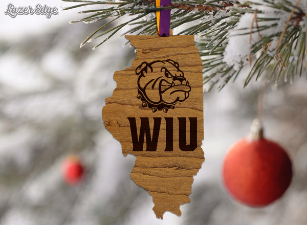 Western Illinois University WIU on State Ornament – Crafted from Cherry and Maple Wood – Western Illinois Leathernecks
