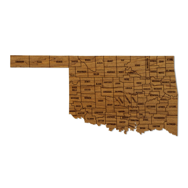 Oklahoma County Map Wall Hanging - Crafted from Cherry or Maple Wood