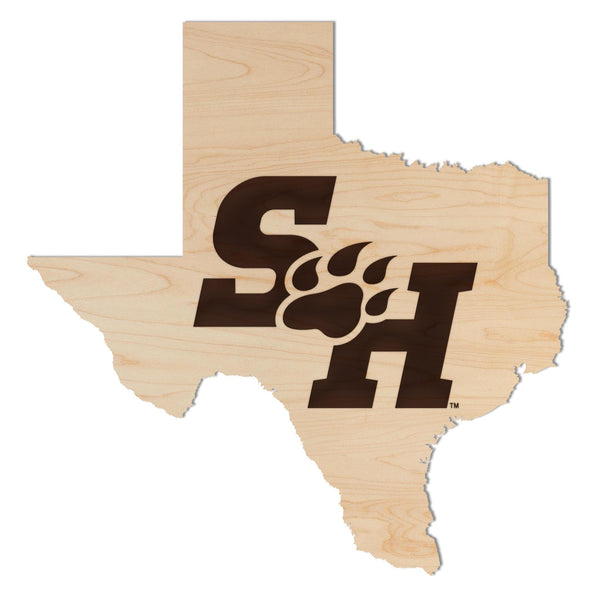 Sam Houston State University Logo on State Wall Hanging - Crafted from Cherry and Maple Wood - Sam Houston Bearkats