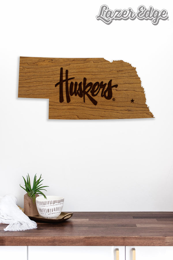University of Nebraska Huskers on State Wall Hanging – Crafted from Cherry and  Maple Wood - Nebraska Huskers