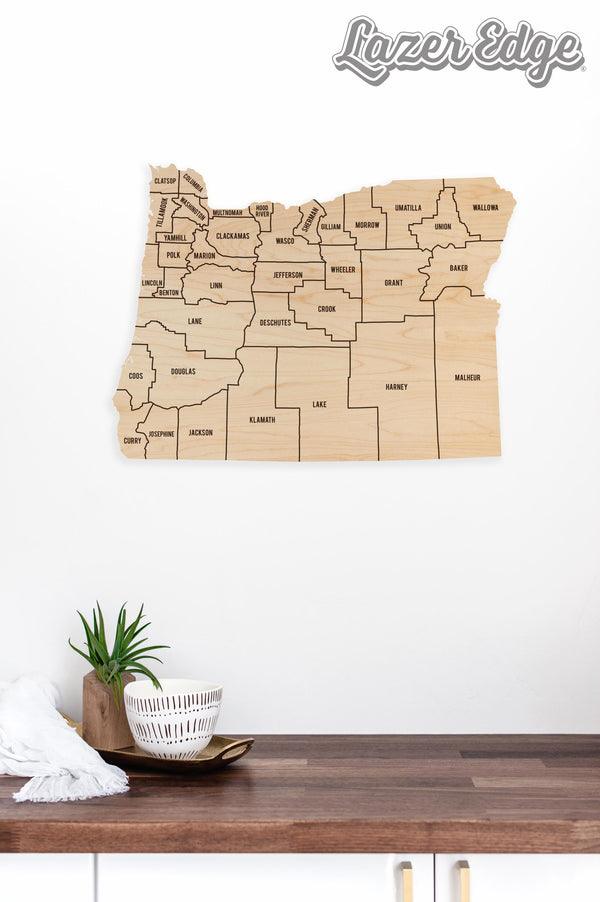 Oregon County Map Wall Hanging - Crafted from Cherry or Maple Wood