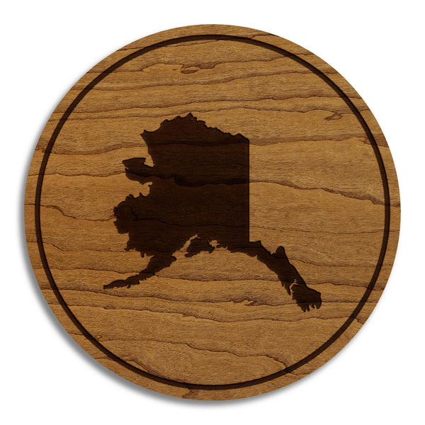 Alaska State Map Coaster - Crafted from Cherry or Maple Wood