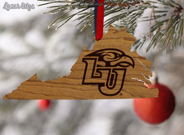 Liberty University Eagle on State Ornament – Crafted from Cherry and Maple Wood – Liberty Flames