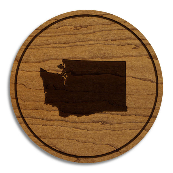 Washington State Map Coaster - Crafted from Cherry or Maple Wood