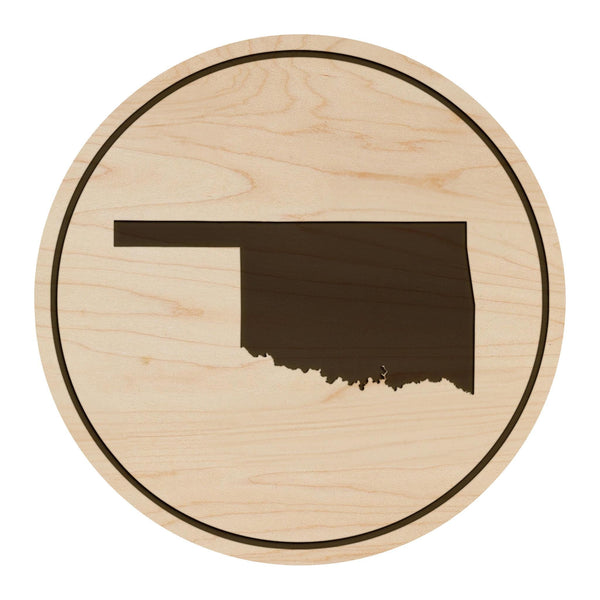 Oklahoma State Map Coaster - Crafted from Cherry or Maple Wood