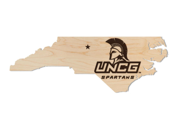 University of North Carolina Greensboro Spartans on State Wall Hanging – Crafted from Cherry and  Maple Wood