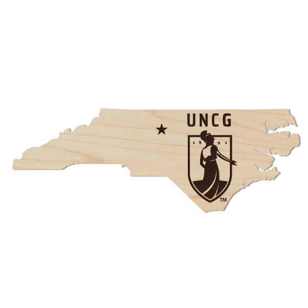 University of North Carolina Greensboro Academic Logo on State Magnet - Crafted from Cherry or Maple Wood - UNC Greensboro Spartans