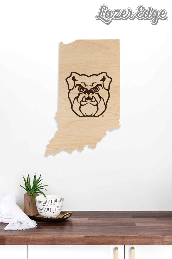 Butler University Bulldog on State Wall Hanging - Crafted from Cherry or Maple Wood - Butler Bulldogs