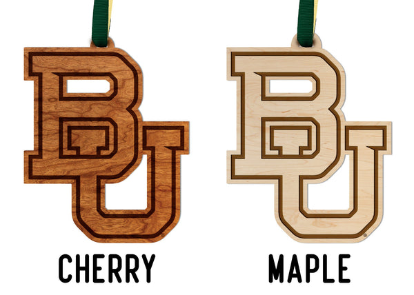 Baylor University BU Ornament – Crafted from Cherry and Maple Wood – Baylor Bears