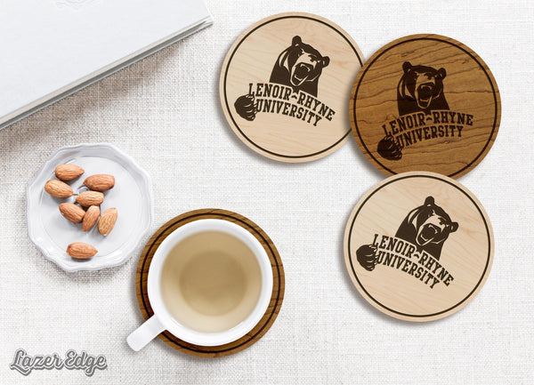 Lenoir-Rhyne University Bear Coaster - Crafted from Cherry or Maple Wood - Lenoir-Rhyne Bears