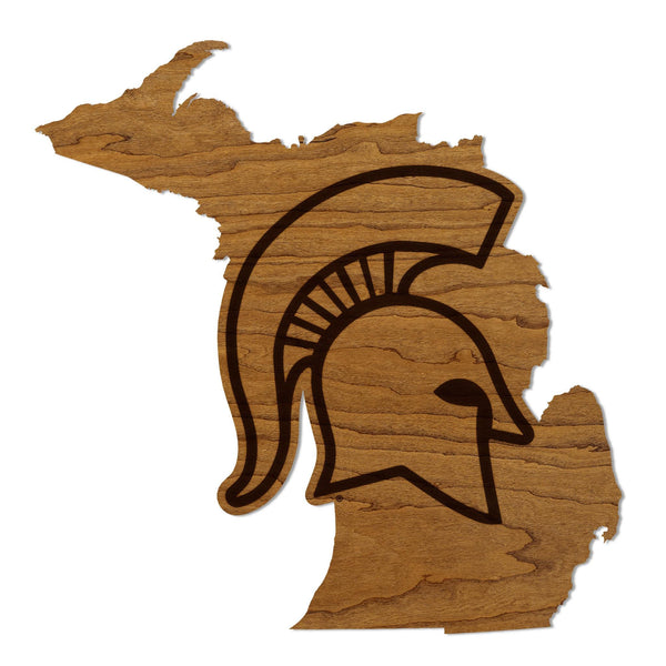 Michigan State University Spartan on State Wall Hanging - Crafted from Cherry or Maple Wood - Michigan State Spartans