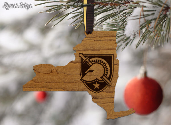West Point University Army Shield on State Ornament – Crafted from Cherry and Maple Wood – West Point Black Knights