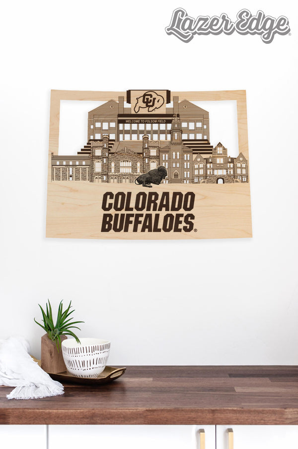 University of Colorado Buffaloes Campus Skyline Wall Hanging - Crafted from Cherry and Maple Wood