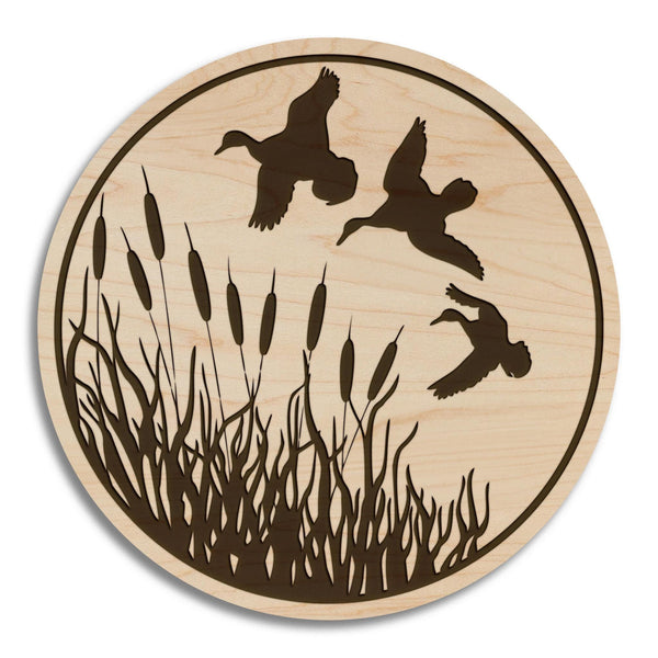 Ducks and Cattails Coaster – Crafted from Cherry or Maple Wood
