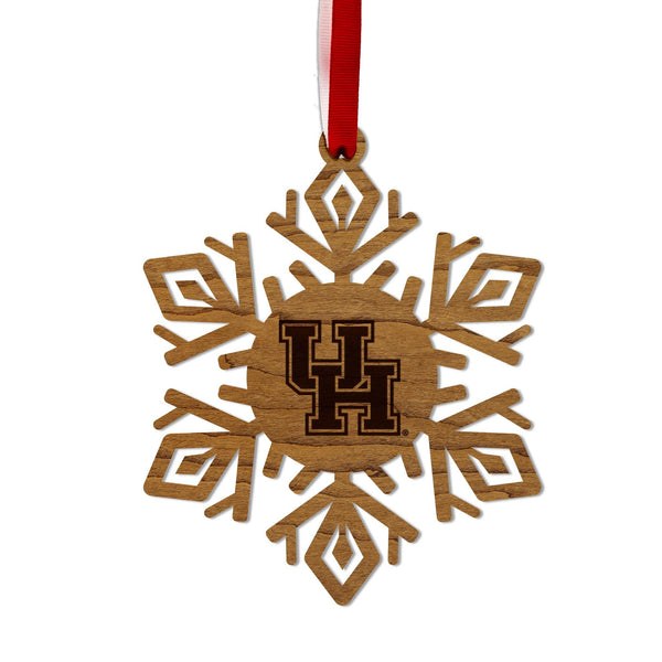 University of Houston UH Snowflake Ornament – Crafted from Cherry and Maple Wood – Houston Cougars