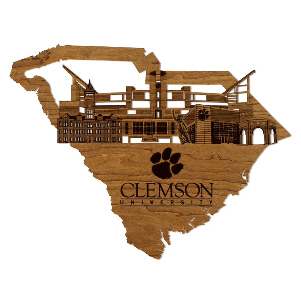 Clemson University Skyline Wall Hanging - Crafted from Cherry or Maple Wood