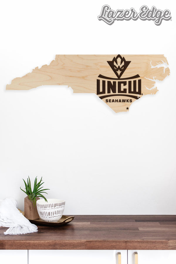University of North Carolina at Wilmington Logo on State Wall Hanging – Crafted from Cherry and  Maple Wood - UNCW Seahawks