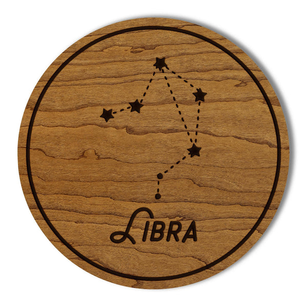 Libra Constellation Zodiac Coaster – Crafted from Cherry or Maple Wood