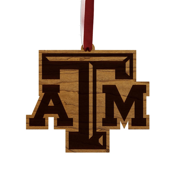 Texas A&M University TAM Logo Ornament – Crafted from Cherry and Maple Wood – Texas A and M Aggies