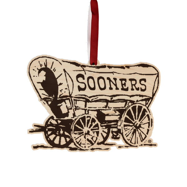 Oklahoma University Sooner Wagon Ornament – Crafted from Cherry and Maple Wood – Oklahoma University Sooners
