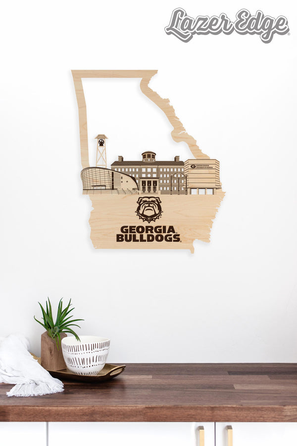 University of Georgia Skyline Wall Hanging - Crafted from Cherry or Maple Wood - Georgia Bulldogs