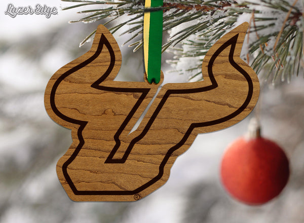 University of South Florida Bulls Ornament – Crafted from Cherry and Maple Wood – USF Bulls