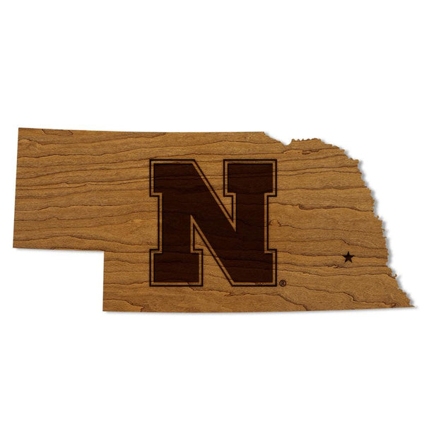 University of Nebraska N Logo on State Wall Hanging – Crafted from Cherry and  Maple Wood - Nebraska Huskers