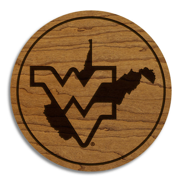 West Virginia Flying WV on State Coaster – Crafted from Cherry or Maple Wood – West Virginia Mountaineers