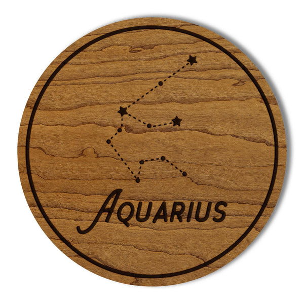 Aquarius Constellation Zodiac Coaster – Crafted from Cherry or Maple Wood