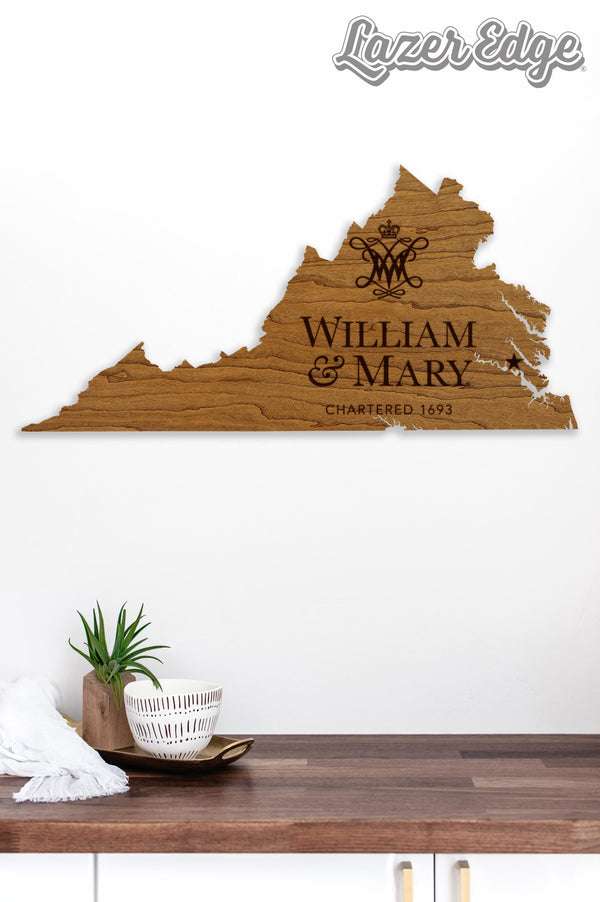 William and Mary Logo on State Wall Hanging - Crafted from Cherry and Maple Wood - William and Mary Griifins