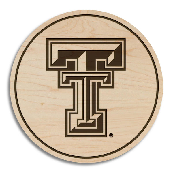 Texas Tech University Double T Coaster – Crafted from Cherry or Maple Wood – Texas Tech Red Raiders