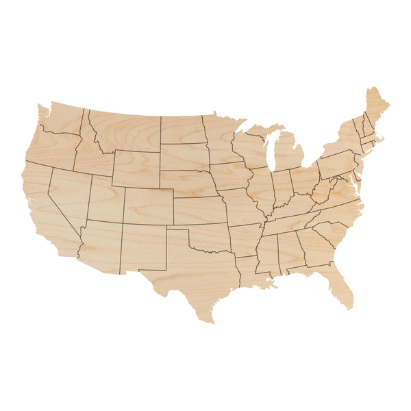 United States of America Country Map Wall Hanging - Crafted from Cherry or Maple Wood