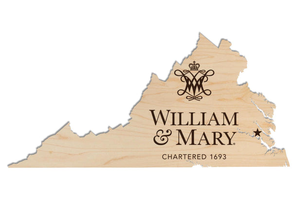 William and Mary Logo on State Wall Hanging - Crafted from Cherry and Maple Wood - William and Mary Griifins