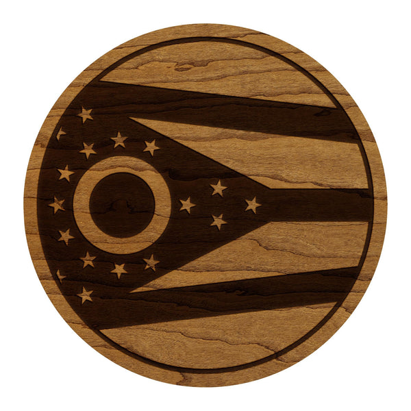 Ohio State Flag Coaster - Crafted from Cherry or Maple Wood