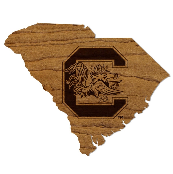 University of South Carolina Block C Gamecock on State Magnet - Crafted from Cherry or Maple Wood - USC Gamecocks
