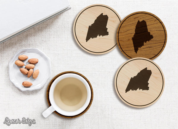 Maine State Map Coaster - Crafted from Cherry or Maple Wood