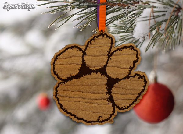 Clemson University Tiger Paw Ornament – Crafted from Cherry and Maple Wood – Clemson Tigers