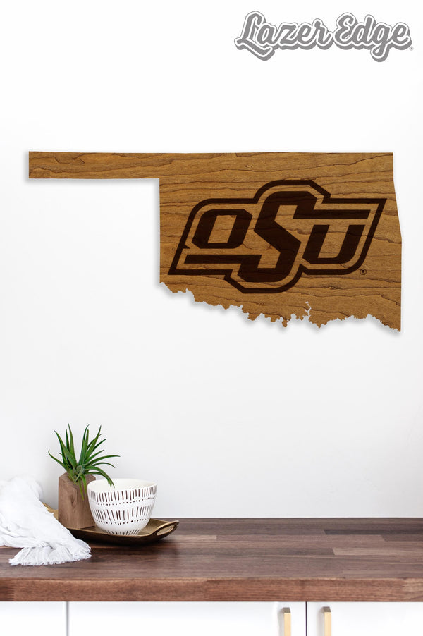 Oklahoma State University OSU on State Wall Hanging - Crafted from Cherry or Maple Wood - Oklahoma State Cowboys
