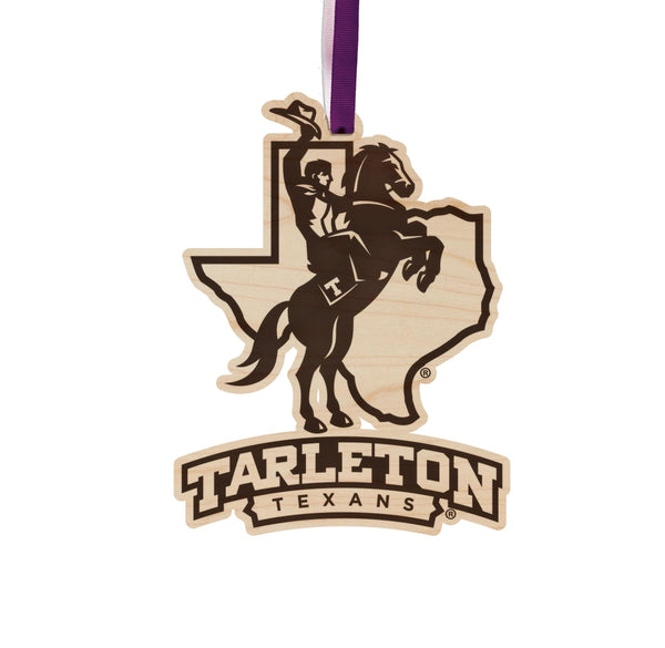 Tarleton State University Texans Ornament – Crafted from Cherry and Maple Wood – Tarleton Texans