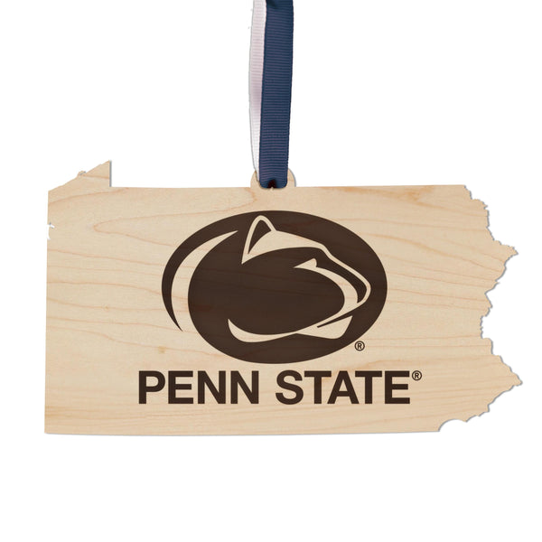 Penn State Logo on State Ornament – Crafted from Cherry and Maple Wood – Penn State Nittany Lions