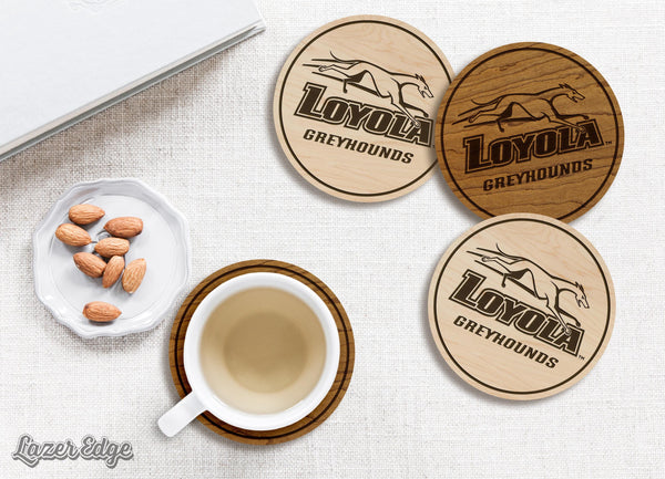 Loyola-Maryland Greyhounds Wordmark Coaster – Crafted from Cherry or Maple Wood – Loyola Greyhounds