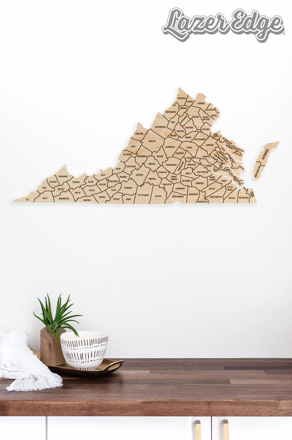 Virginia County Map Wall Hanging - Crafted from Cherry or Maple Wood