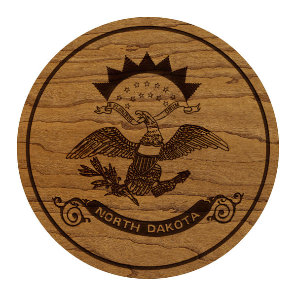 North Dakota State Flag Coaster - Crafted from Cherry or Maple Wood